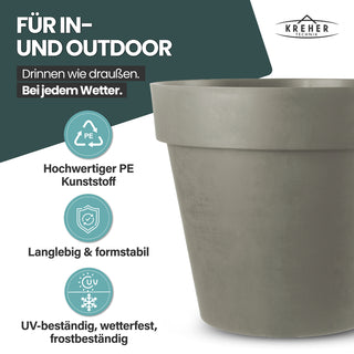 2 x XL Pflanzkübel / Pflanztopf „LIKE“ Ø 58 x H 51 cm - Braun - Rund, Rollbar - in Natur Stein Optik