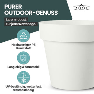 2 x XXL Pflanzkübel / Pflanztopf „LIKE“ Ø 79 x H 69 cm - Weiß - Rund, Rollbar - in Natur Stein Optik