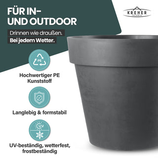 2 x XL Pflanzkübel / Pflanztopf „LIKE“ Ø 58 x H 51 cm - Anthrazit - Rund, Rollbar - in Natur Stein Optik