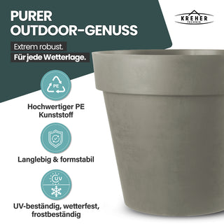 XXL Pflanzkübel / Pflanztopf „LIKE“ Ø 79 x H 69 cm - Braun - Rund, Rollbar - in Natur Stein Optik