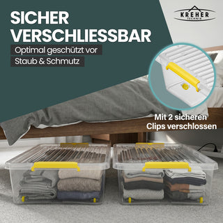 Aufbewahrungsbox 'Simple Store' mit Deckel transparent - stapelbare Kunststoffbox mit Rollen & Clips - 30 Liter (Set wählbar)