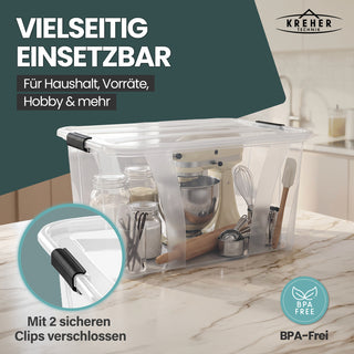 3 x Aufbewahrungsbox 'Master' Box mit Deckel - 80 Liter Volumen, in Transparent