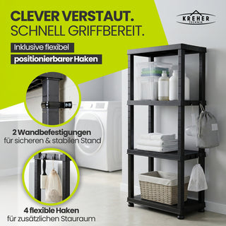 Kunststoffregal „Neo“ mit 4 Böden - 30 kg pro Boden - Schwarz
