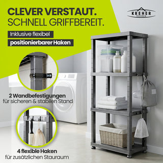 2 x Kunststoffregal „Neo“ mit 4 Böden - 30 kg pro Boden - Grau