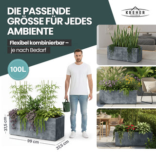 XL Pflanzkübel 'Millennium' 100 Liter, rechteckig in Grau