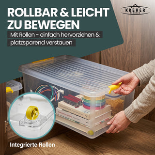 Aufbewahrungsbox 'Simple Store' mit Deckel transparent - stapelbare Kunststoffbox mit Rollen & Clips - 40 Liter (Set wählbar)