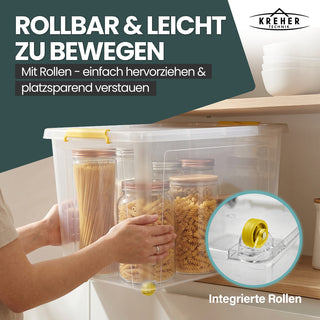 Aufbewahrungsbox 'Simple Store' mit Deckel transparent - stapelbare Kunststoffbox mit Rollen & Clips - 60 Liter (Set wählbar)