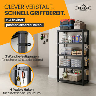 2 x Schwerlastregal „Evo“ mit 5 Böden - 35 kg pro Boden - Schwarz