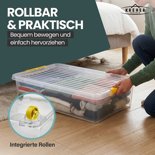 Aufbewahrungsbox 'Simple Store' mit Deckel transparent - stapelbare Kunststoffbox mit Rollen & Clips - 30 Liter (Set wählbar)