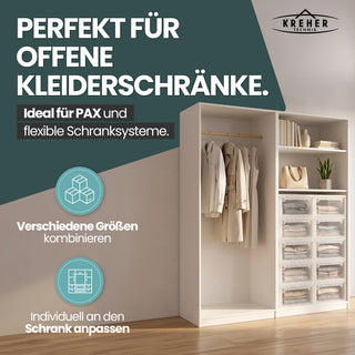 Set: 2 x Schubladenbox 52 Größe XL, 22 Liter - extra tief und halbhoch (weiss, transparent)