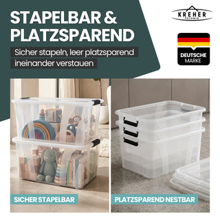 3 x Aufbewahrungsbox 'Master' Box mit Deckel - 32 Liter Volumen, in Transparent