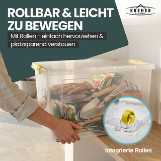 Aufbewahrungsbox 'Simple Store' mit Deckel transparent - stapelbare Kunststoffbox mit Rollen & Clips - 80 Liter (Set wählbar)
