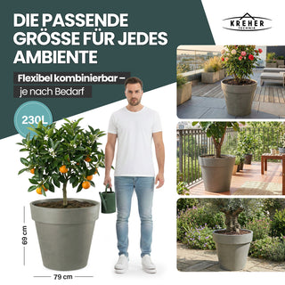 2 x XXL Pflanzkübel / Pflanztopf „LIKE“ Ø 79 x H 69 cm - Braun - Rund, Rollbar - in Natur Stein Optik