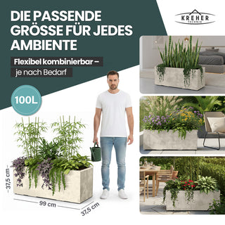 XL Pflanzkübel 'Millennium' 100 Liter, rechteckig in Creme Weiß