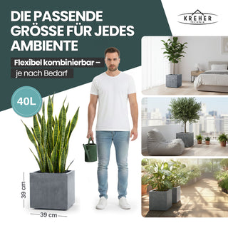 XL Pflanzkübel 'Millennium' 40 Liter, eckig in Grau