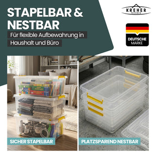 Aufbewahrungsbox 'Simple Store' mit Deckel transparent - stapelbare Kunststoffbox mit Rollen & Clips - 40 Liter (Set wählbar)