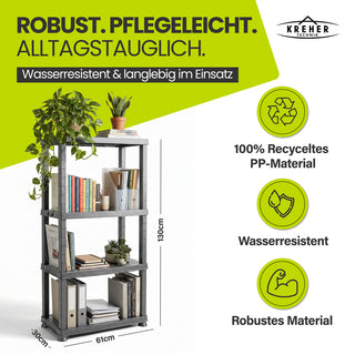 2 x Kunststoffregal „Neo“ mit 4 Böden - 30 kg pro Boden - Grau
