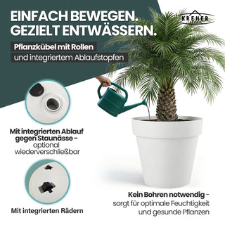 XXL Pflanzkübel / Pflanztopf „LIKE“ Ø 79 x H 69 cm - Weiß - Rund, Rollbar - in Natur Stein Optik