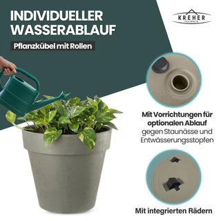 XL Pflanzkübel / Pflanztopf „LIKE“ Ø 58 x H 51 cm - Braun - Rund, Rollbar - in Natur Stein Optik