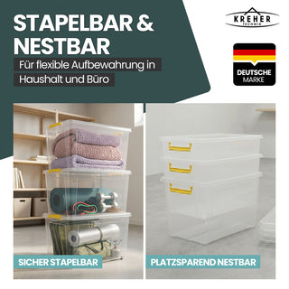 Aufbewahrungsbox 'Simple Store' mit Deckel transparent - stapelbare Kunststoffbox mit Rollen & Clips - 145 Liter (Set wählbar)