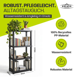 Kunststoffregal „Neo“ mit 4 Böden - 30 kg pro Boden - Schwarz