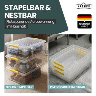 Aufbewahrungsbox 'Simple Store' mit Deckel transparent - stapelbare Kunststoffbox mit Rollen & Clips - 30 Liter (Set wählbar)