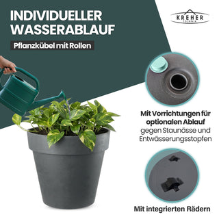 2 x XL Pflanzkübel / Pflanztopf „LIKE“ Ø 58 x H 51 cm - Anthrazit - Rund, Rollbar - in Natur Stein Optik