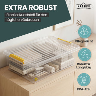Aufbewahrungsbox 'Simple Store' mit Deckel transparent - stapelbare Kunststoffbox mit Rollen & Clips - 30 Liter (Set wählbar)