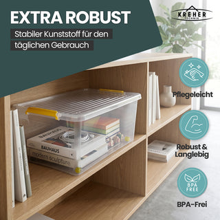 Aufbewahrungsbox 'Simple Store' mit Deckel transparent - stapelbare Kunststoffbox mit Rollen & Clips - 40 Liter (Set wählbar)