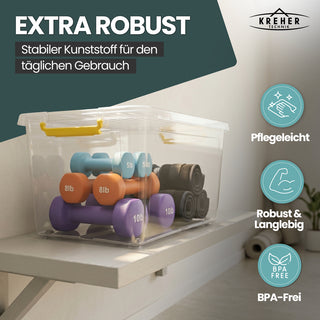 Aufbewahrungsbox 'Simple Store' mit Deckel transparent - stapelbare Kunststoffbox mit Rollen & Clips - 80 Liter (Set wählbar)