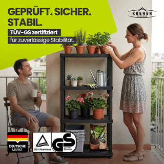 3 x Kunststoffregal „Neo“ mit 4 Böden - 30 kg pro Boden - Schwarz