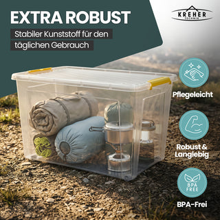 Aufbewahrungsbox 'Simple Store' mit Deckel transparent - stapelbare Kunststoffbox mit Rollen & Clips - 145 Liter (Set wählbar)