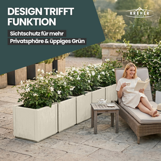 3 x Pflanzkasten "Ethica" in Struktur Optik schmale Version (Beige)
