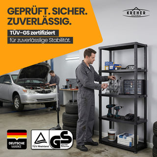 2 x Schwerlastregal „Evo“ mit 5 Böden - 35 kg pro Boden - Schwarz
