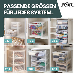 Set: 2 x Schubladenbox 52 Größe XXL, 48 Liter - extra tief und hoch (weiss, transparent)