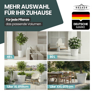 XL Pflanzkübel / Pflanztopf „LIKE“ Ø 58 x H 51 cm - Weiß - Rund, Rollbar - in Natur Stein Optik