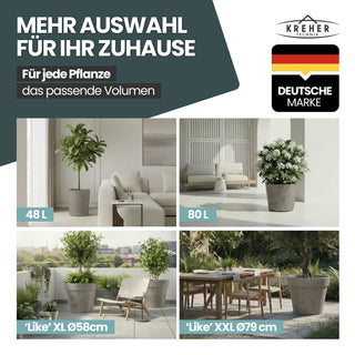 2 x XL Pflanzkübel / Pflanztopf „LIKE“ Ø 58 x H 51 cm - Braun - Rund, Rollbar - in Natur Stein Optik