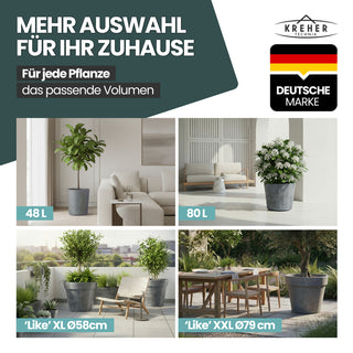 XXL Pflanzkübel / Pflanztopf „LIKE“ Ø 79 x H 69 cm - Anthrazit - Rund, Rollbar - in Natur Stein Optik