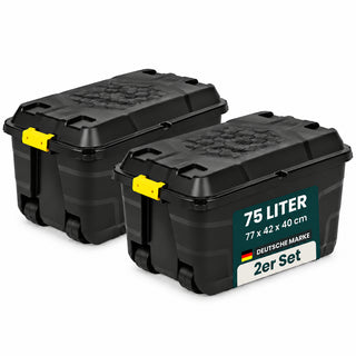 2 x XL Transportbox "Heavy Duty" mit Deckel - rollbar - 75 Liter Volumen