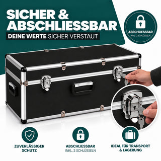 Aluminium Transportkoffer 65 Liter - Abschließbar mit Neopren-Innenverkleidung - Schwarz