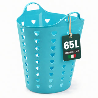 XL Flexibler Wäschekorb 65 Liter Blau - Kunststoffkorb mit Griffen