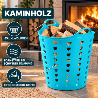 XL Flexibler Wäschekorb 65 Liter Blau - Kunststoffkorb mit Griffen