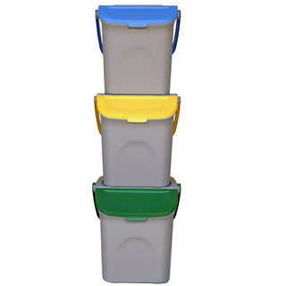 Set: 3 x Mülleimer, Mülltrennsystem in Grau (Deckel:Gelb,Gruen,Blau)