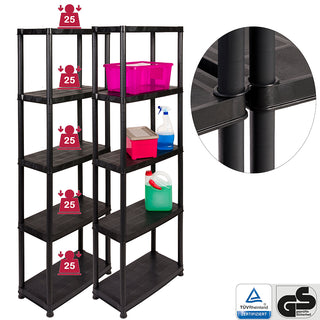 Set: 2 x PRIMO PLUS - Kunststoffregal 12 Zoll (Schwarz)