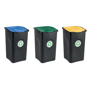 Set: 3 x Abfalleimer 50 Liter in Blau, Grün und Gelb