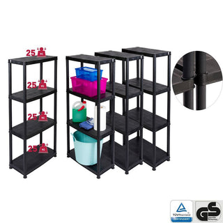 Set: 4 x PRIMO - Kunststoffregal 12 Zoll (Schwarz)