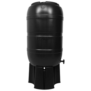 Kreher Regentonne mit Standfuß, Füllautomat und Wasserhahn - SCHWARZ (Volumen wählbar)