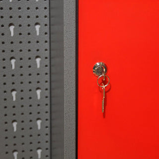 Bundle: Werkstattschrank mit 1 Tür + Hakenwand bestehend aus 2 Lochwandblechen mit 20 Lochwandhaken