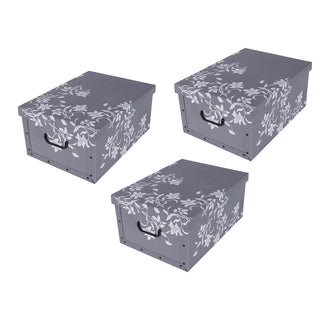 Set: 3 x Dekokarton - Motiv: Blumen Barock, Grau