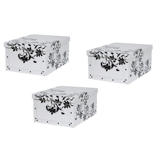 Set: 3 x Dekokarton - Motiv: Blumen Barock, Weiss